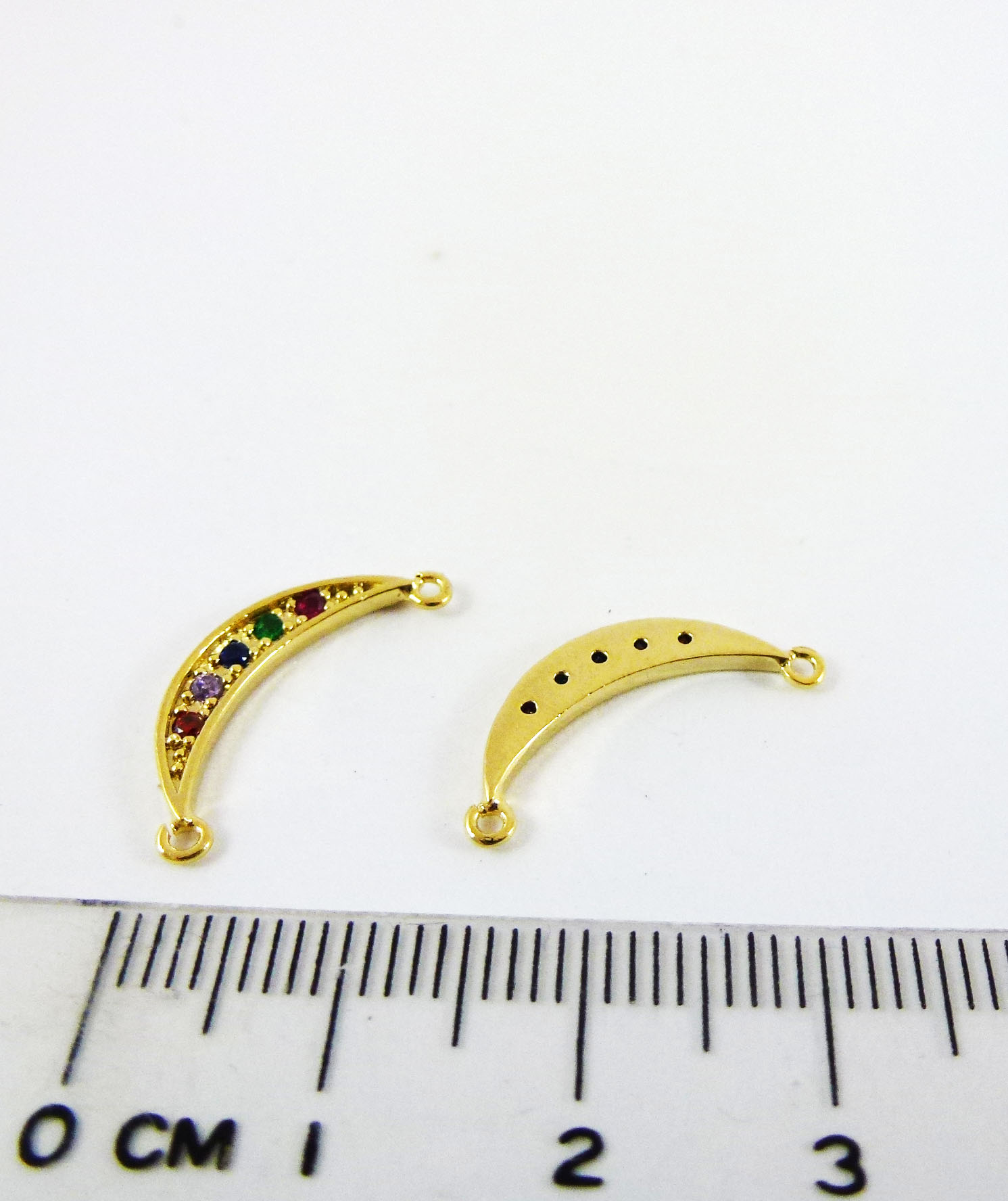 20MM銅鍍金色雙孔彩鑽月亮