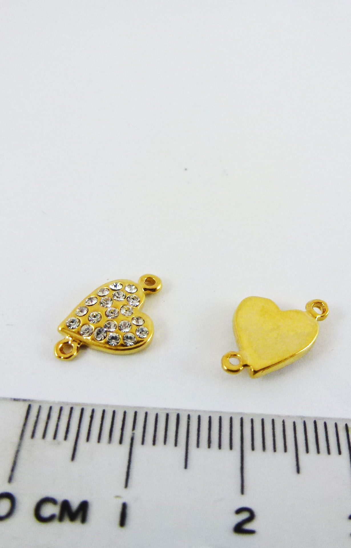 9mm 銅鍍金色雙孔鑲鑽心形