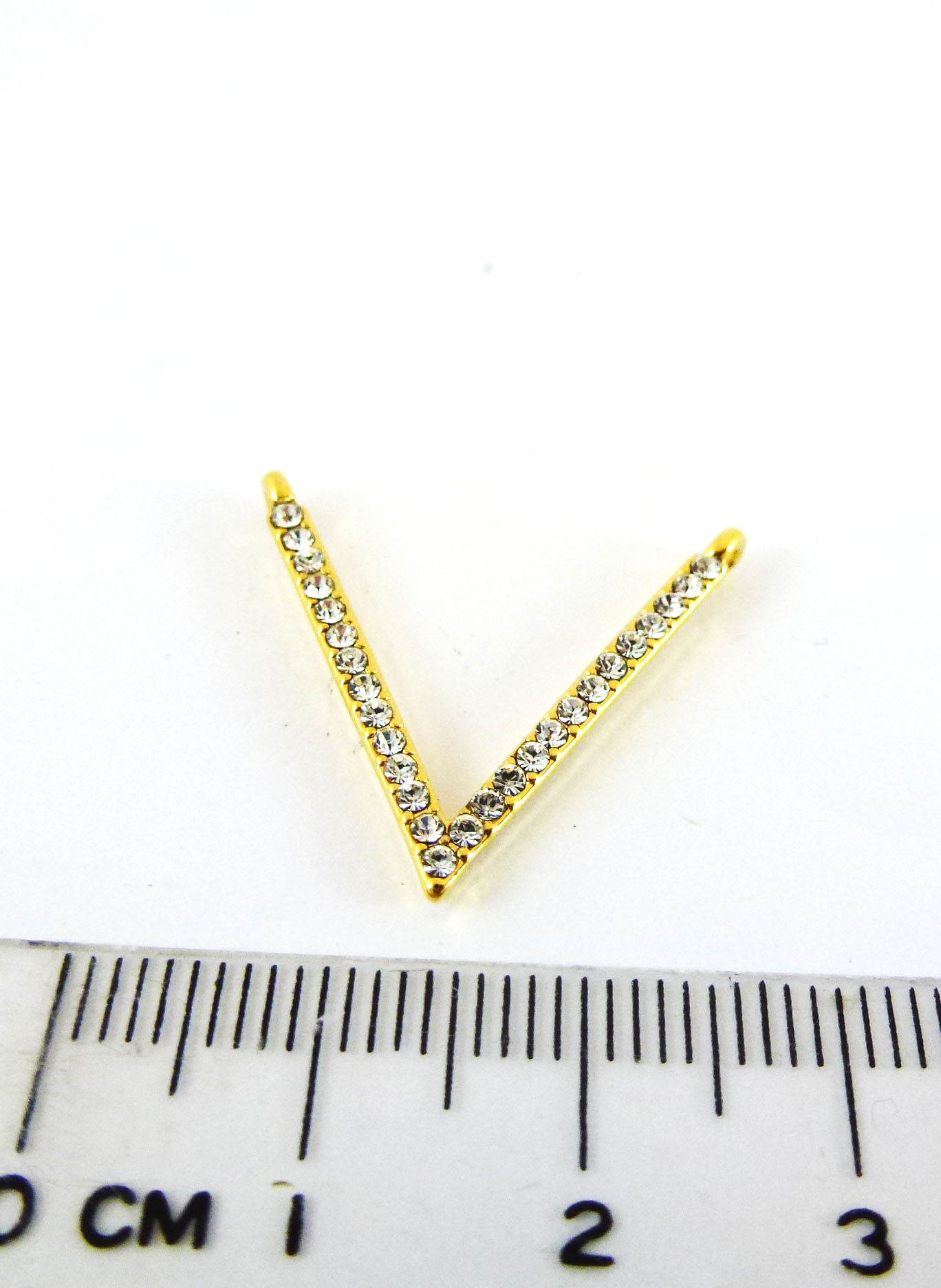 20MM銅鍍金色雙孔鑲鑽V字