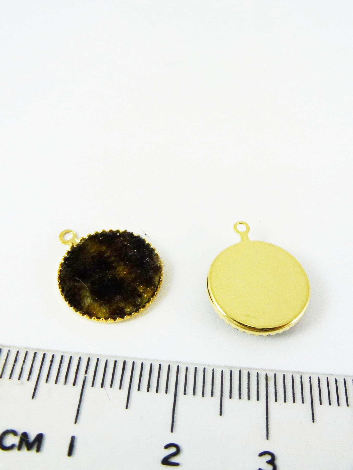 13MM銅鍍金色單孔布紋圓形-豹紋