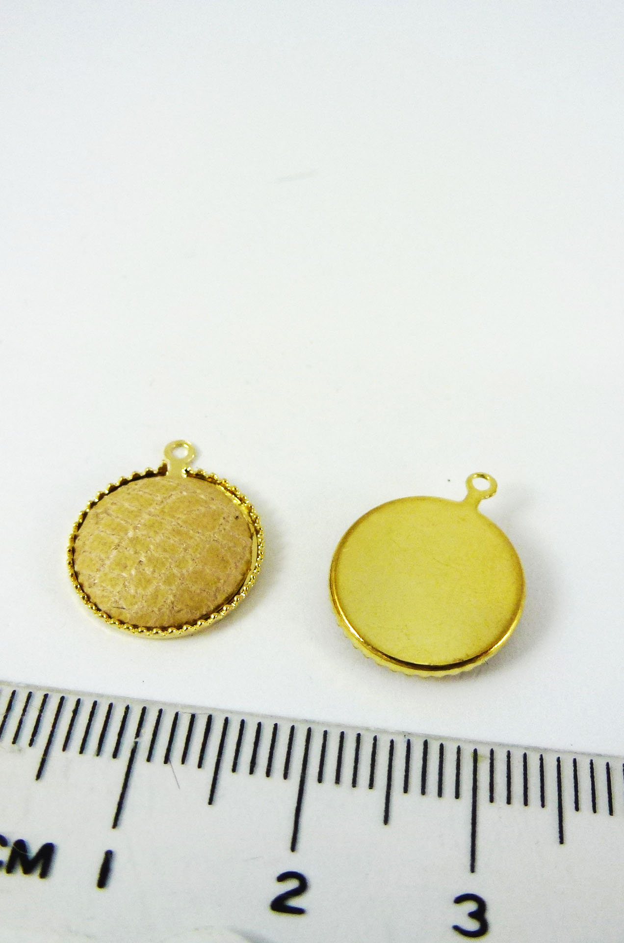 13MM銅鍍金色單孔布紋圓形-卡其