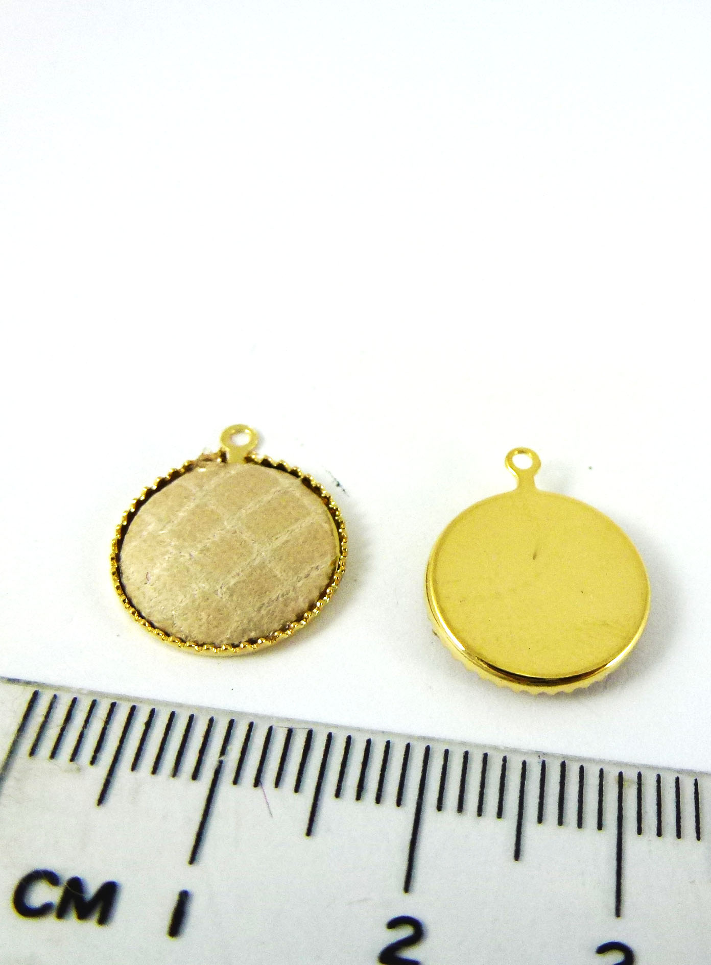 13MM銅鍍金色單孔布紋圓形-白金