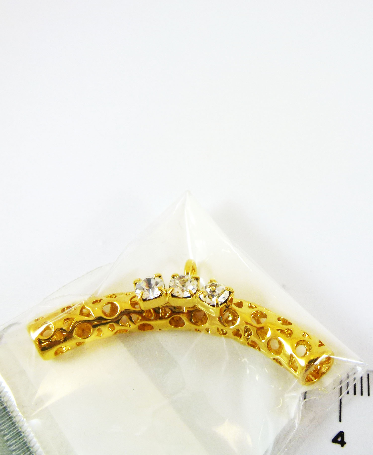 6x43mm銅鍍金色單孔三鑽鏤空彎管