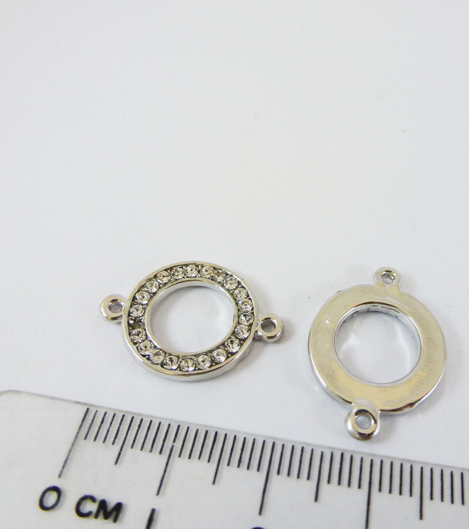 15mm銅鍍正白K色雙孔鑲鑽圓圈