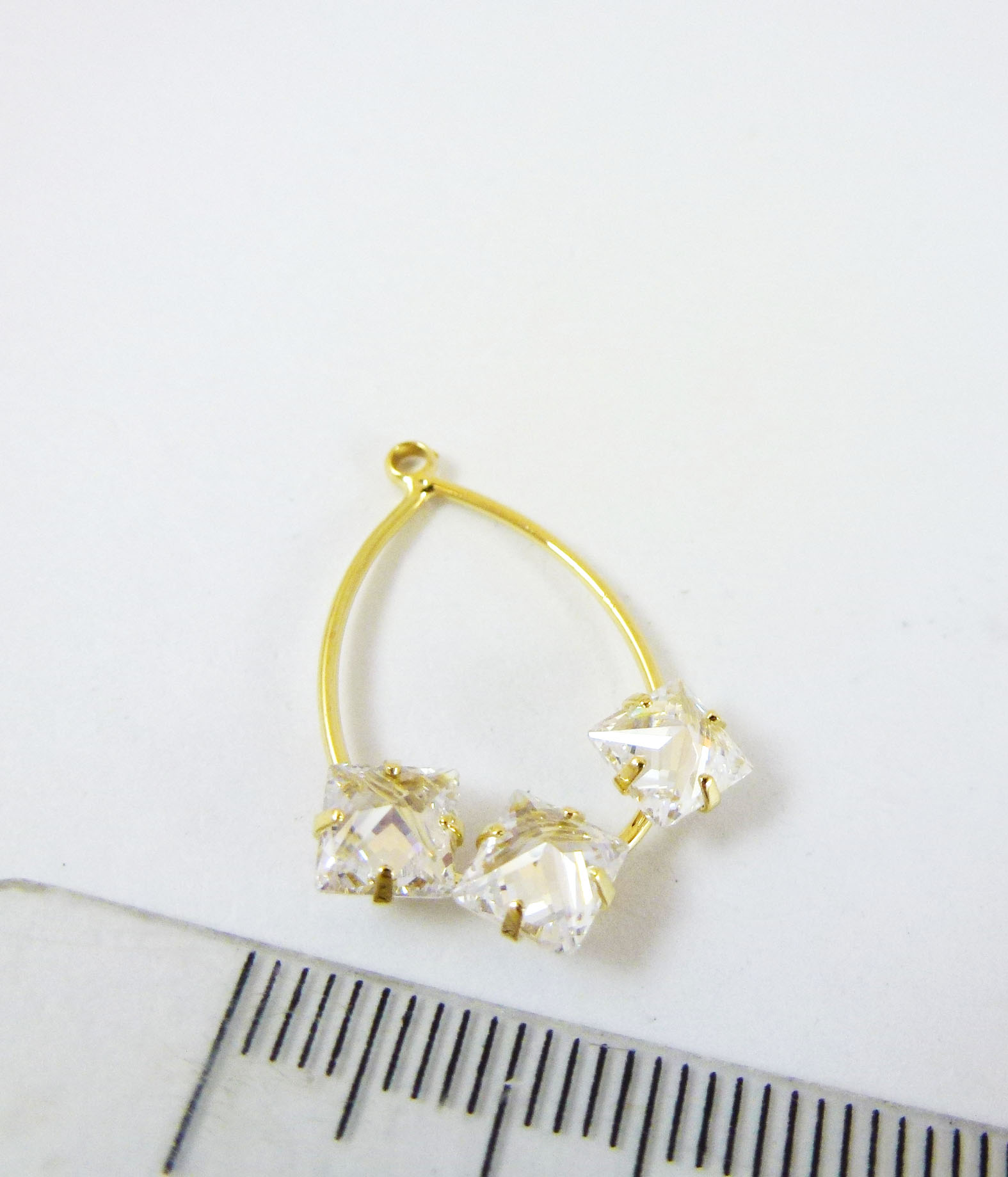 23mm銅鍍金色單孔方鑽水滴