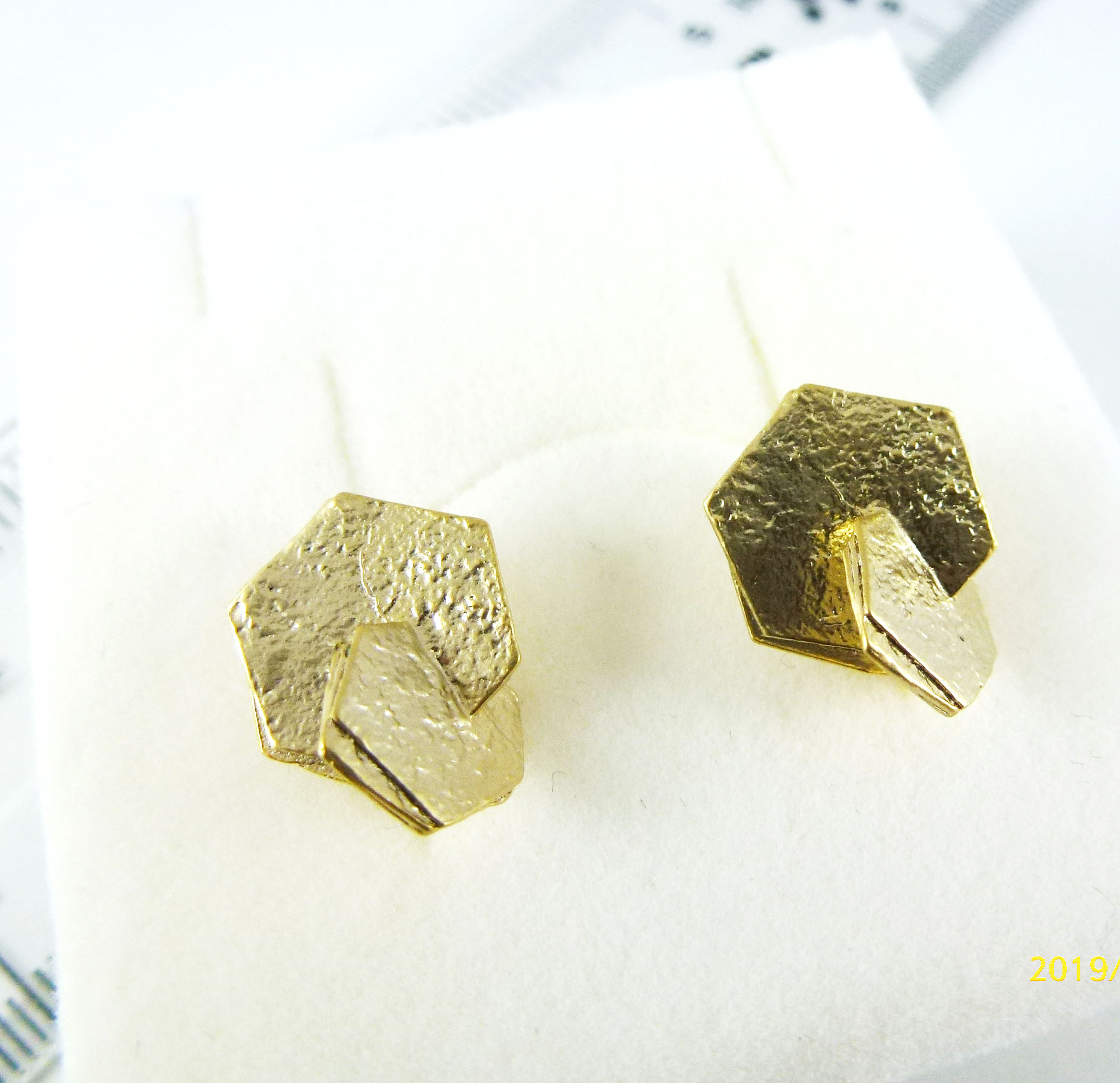 銅鍍霧金雙層六邊形純銀耳針