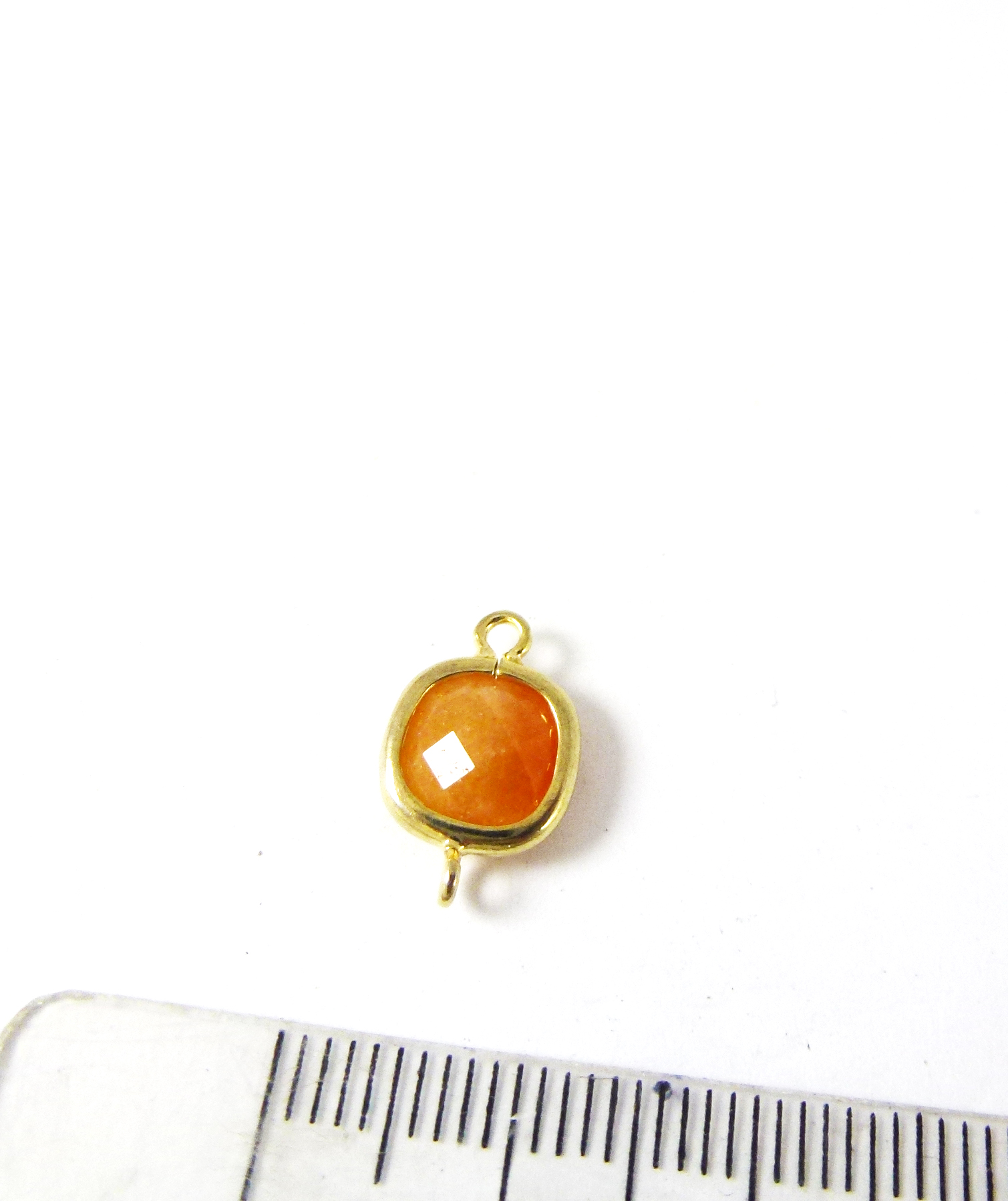 銅鍍金色雙孔圓角方形包邊-紅東陵石