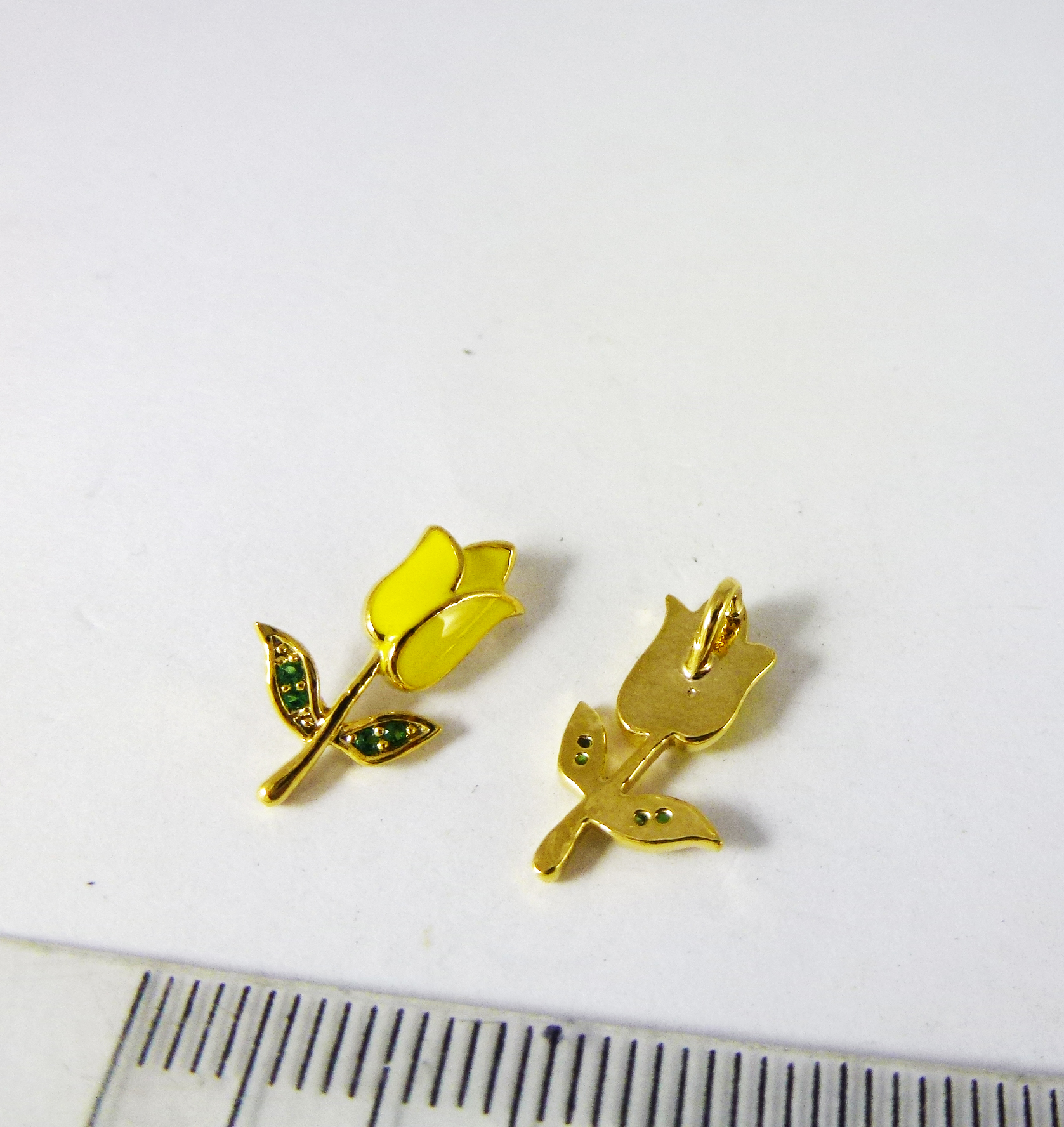 15mm銅鍍金色單孔黃色琺瑯鬱金香