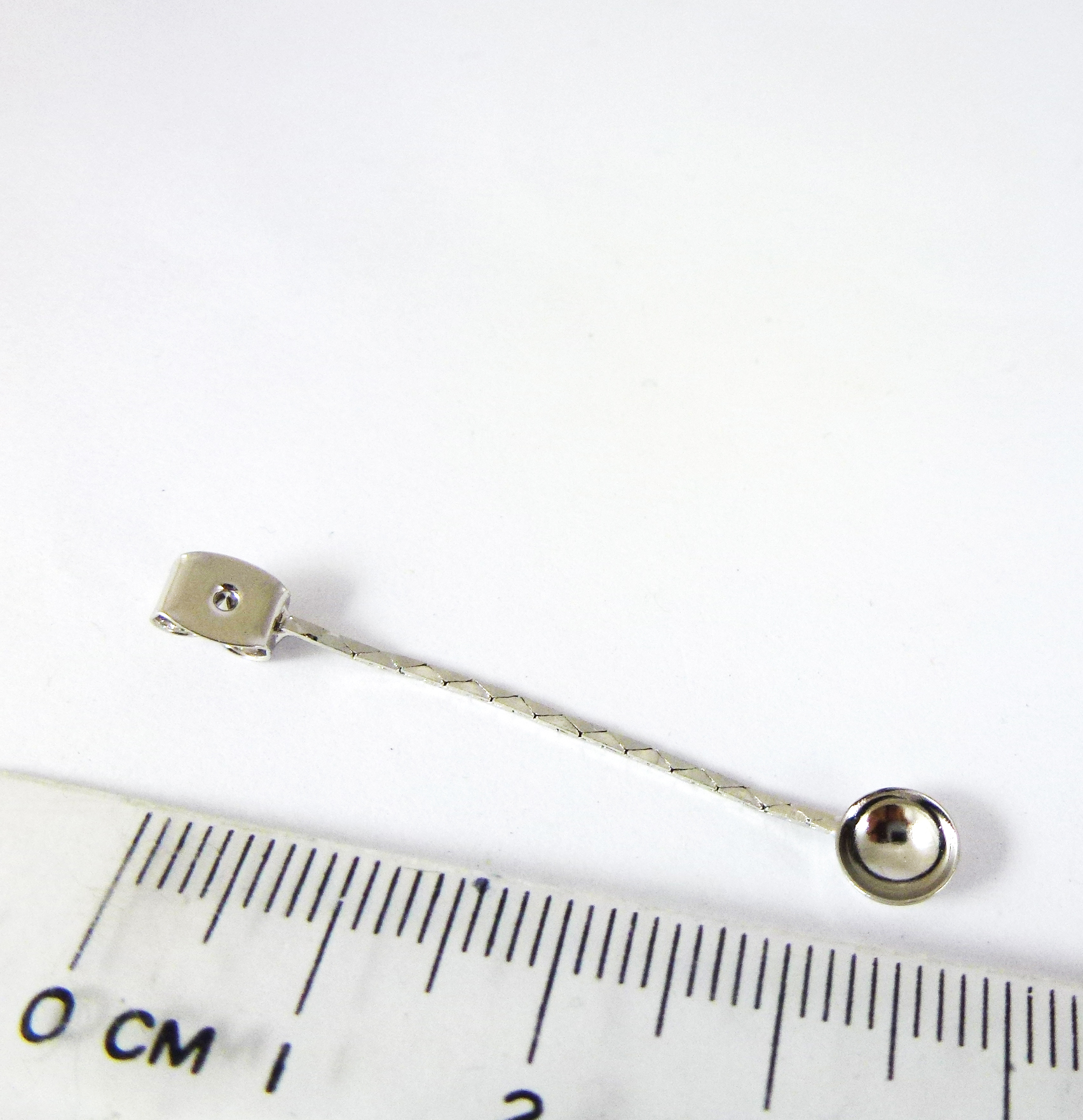 銅鍍白K後扣附扁鍊-1X30mm-6mm圓凹盤